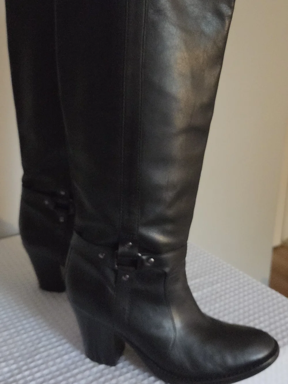 Via Spiga Black Leather Knee High Harness Riding Boots Vero CuoioSize 8.5